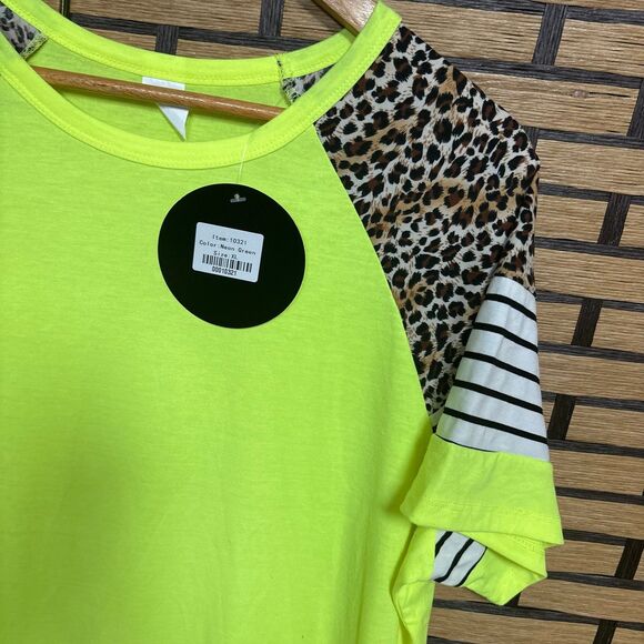 Sunshine & Rodeos Lime Green And Leopard Varsity Stripe Top Size XL - Picture 3 of 5